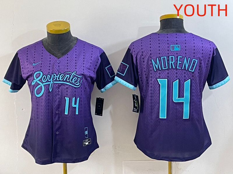 Youth 2025 Arizona Diamondback #14 Moreno Purple Joint Name Nike MLB Jersey style 6
